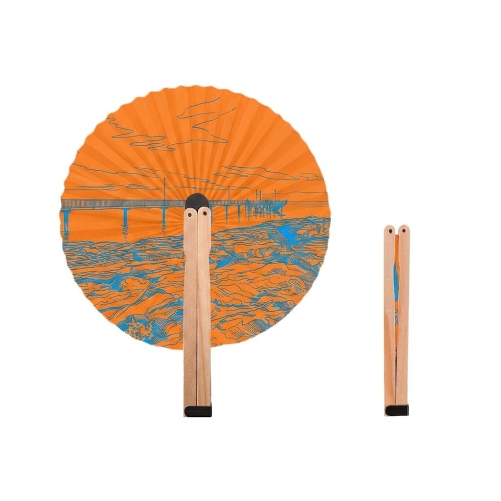 Blue jetty at sunset on an orange fan